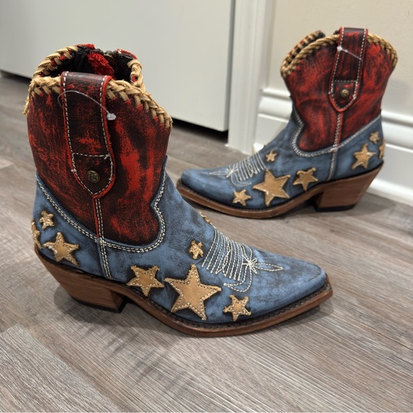 Liberty Black Azul Americana Flag Leather Cowboy Western Bootie Boots - Picture 3 of 13